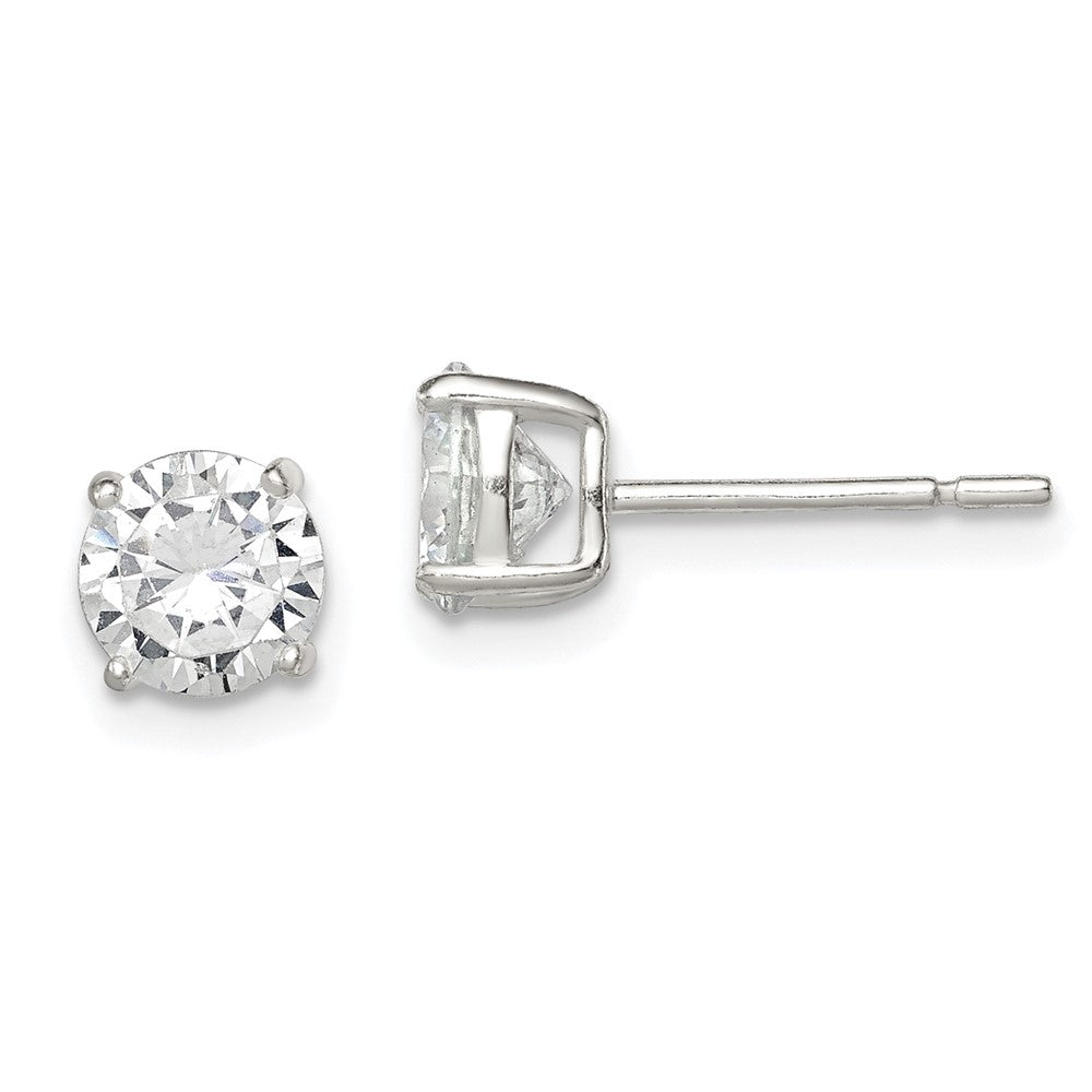 Sterling Silver 6mm Round Basket Set CZ Stud Earrings, 6 x 6 mm