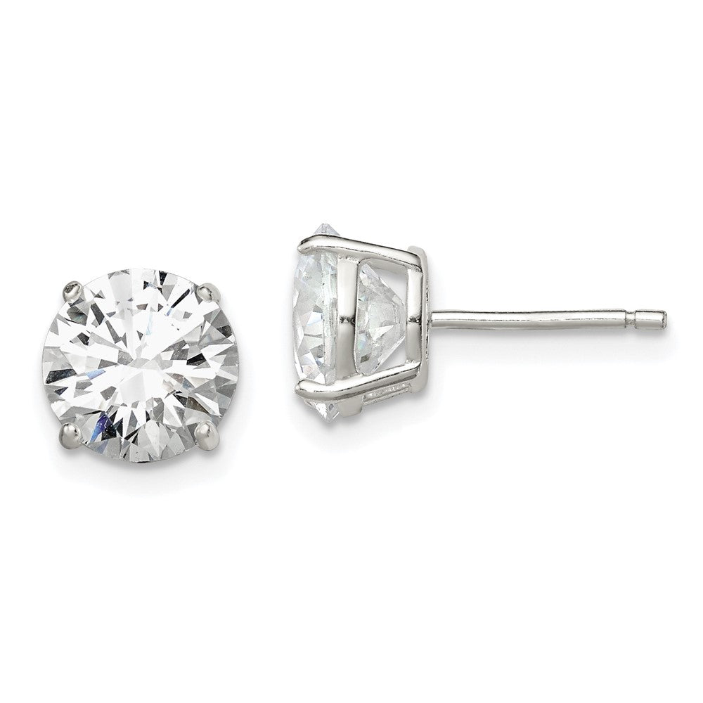 Sterling Silver 8mm Round Basket Set CZ Stud Earrings, 8 x 8 mm