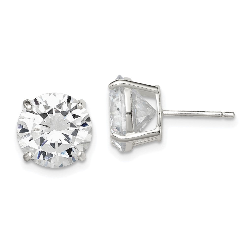 Sterling Silver 10mm Round Basket Set CZ Stud Earrings, 10 x 10 mm