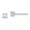 Sterling Silver 3mm Princess Basket Set CZ Stud Earrings, 3 x 3 mm