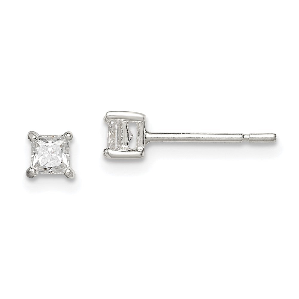 Sterling Silver 3mm Princess Basket Set CZ Stud Earrings, 3 x 3 mm