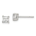 Sterling Silver 4mm Princess Basket Set CZ Stud Earrings, 4 x 4 mm