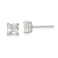 Sterling Silver 5mm Princess Basket Set CZ Stud Earrings, 5 x 5 mm
