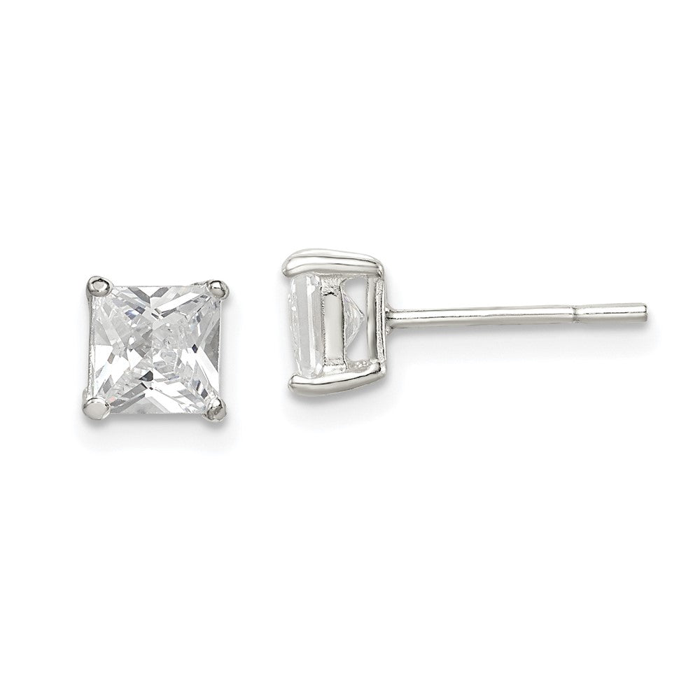 Sterling Silver 5mm Princess Basket Set CZ Stud Earrings, 5 x 5 mm