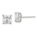 Sterling Silver 6mm Princess Basket Set CZ Stud Earrings, 6 x 6 mm