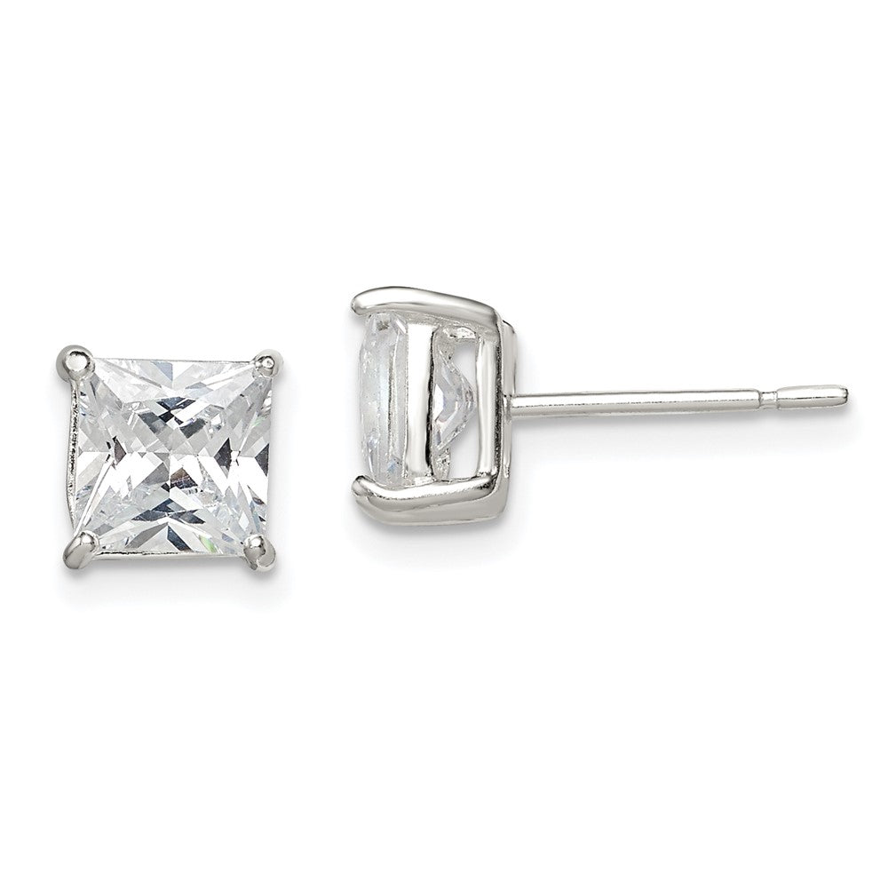 Sterling Silver 6mm Princess Basket Set CZ Stud Earrings, 6 x 6 mm