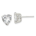 Sterling Silver Polished 8mm Heart 3 Prong Basket Set CZ Stud Earrings, 8 x 8 mm