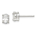 Sterling Silver Polished 5x7mm Oval Basket Set CZ Stud Earrings, 5 x 7 mm