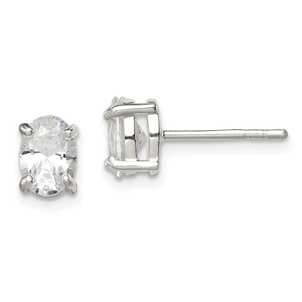 Sterling Silver Polished 5x7mm Oval Basket Set CZ Stud Earrings, 5 x 7 mm