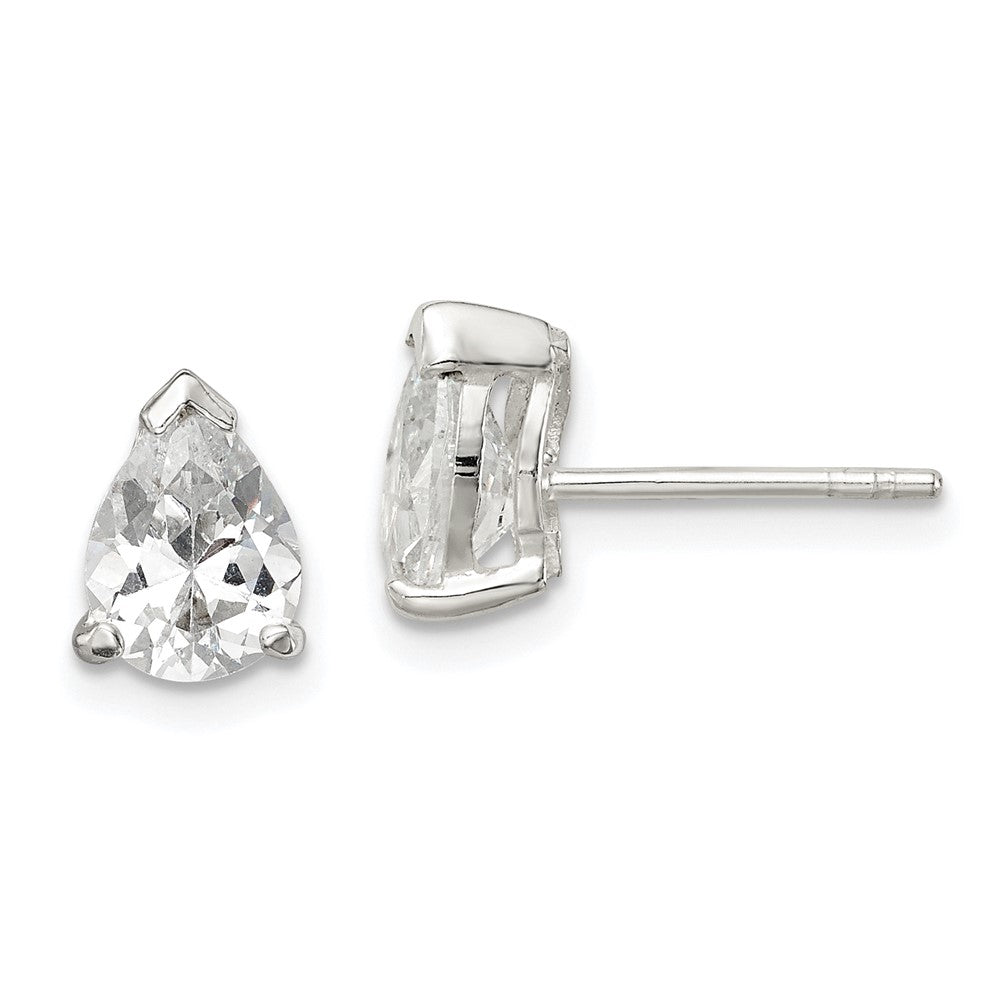 Sterling Silver Polished 5x7mm Pear Basket Set CZ Stud Earrings, 5 x 7 mm
