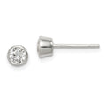 Sterling Silver Polished 4mm Round CZ Bezel Set Stud Earrings, 4 x 4 mm
