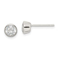 Sterling Silver Polished 5mm Round CZ Bezel Set Stud Earrings, 5 x 5 mm