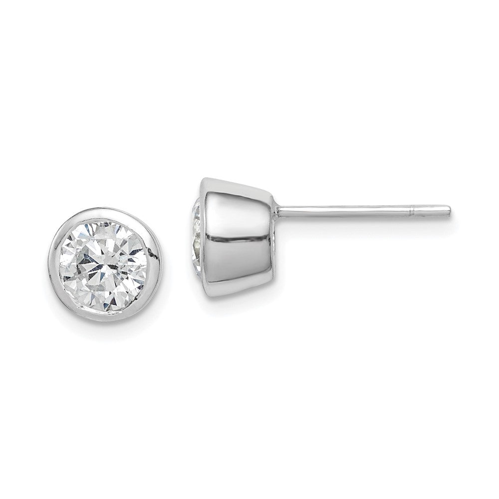 Sterling Silver Polished 6mm Round CZ Bezel Set Stud Earrings, 6 x 6 mm
