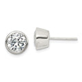 Sterling Silver Polished 7mm Round CZ Bezel Set Stud Earrings, 7 x 7 mm, 2.16 g