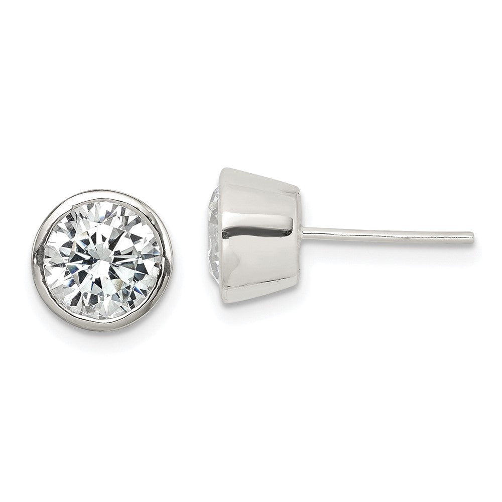 Sterling Silver Polished 7mm Round CZ Bezel Set Stud Earrings, 7 x 7 mm, 2.16 g