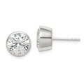 Sterling Silver Polished 9mm Round CZ Bezel Set Stud Earrings, 9 x 9 mm