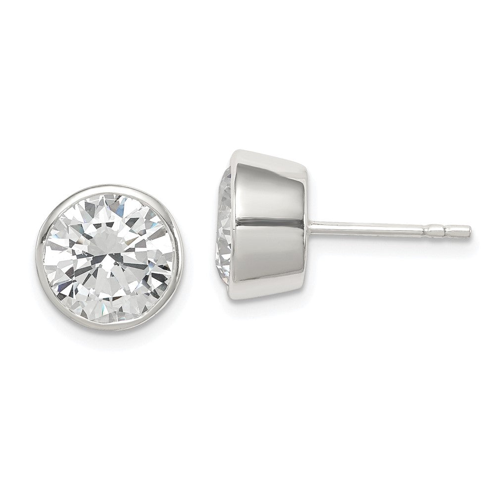 Sterling Silver Polished 9mm Round CZ Bezel Set Stud Earrings, 9 x 9 mm
