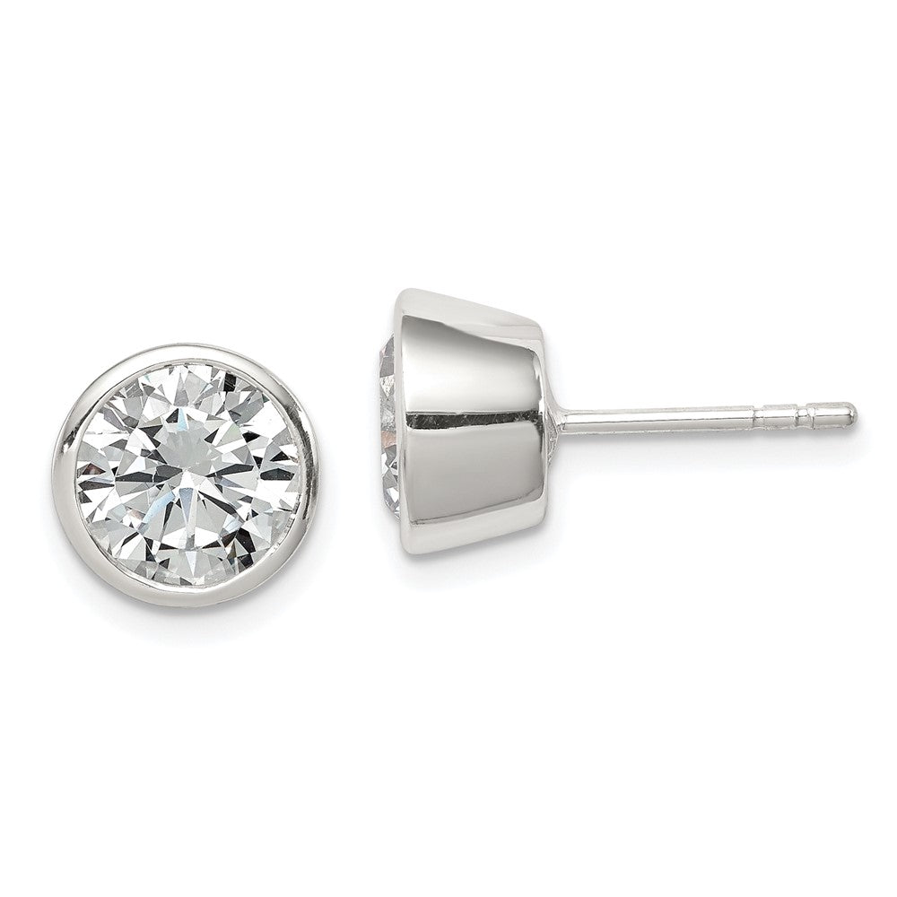 Sterling Silver Polished 8mm Round CZ Bezel Set Stud Earrings, 8 x 8 mm