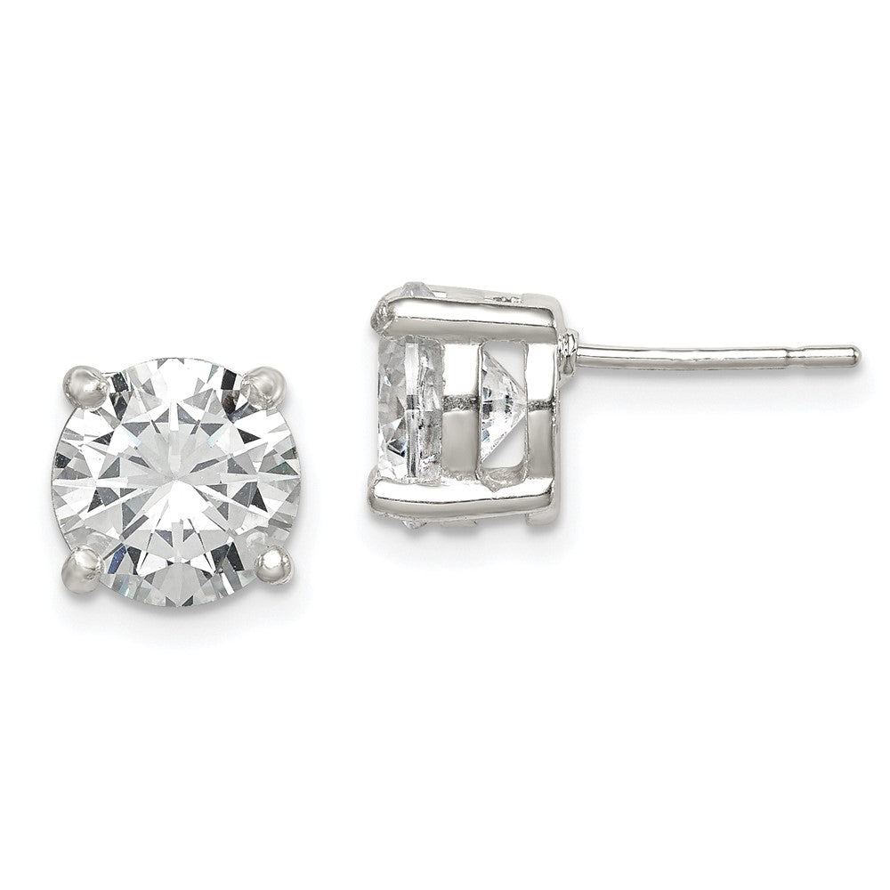 Sterling Silver Polished 8mm Round CZ Stud Earrings, 9 x 8 mm