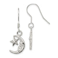 Sterling Silver Moon and Star Earrings, 28 x 11 mm