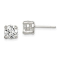Sterling Silver Polished 6mm Round CZ Stud Earrings, 7 x 6 mm