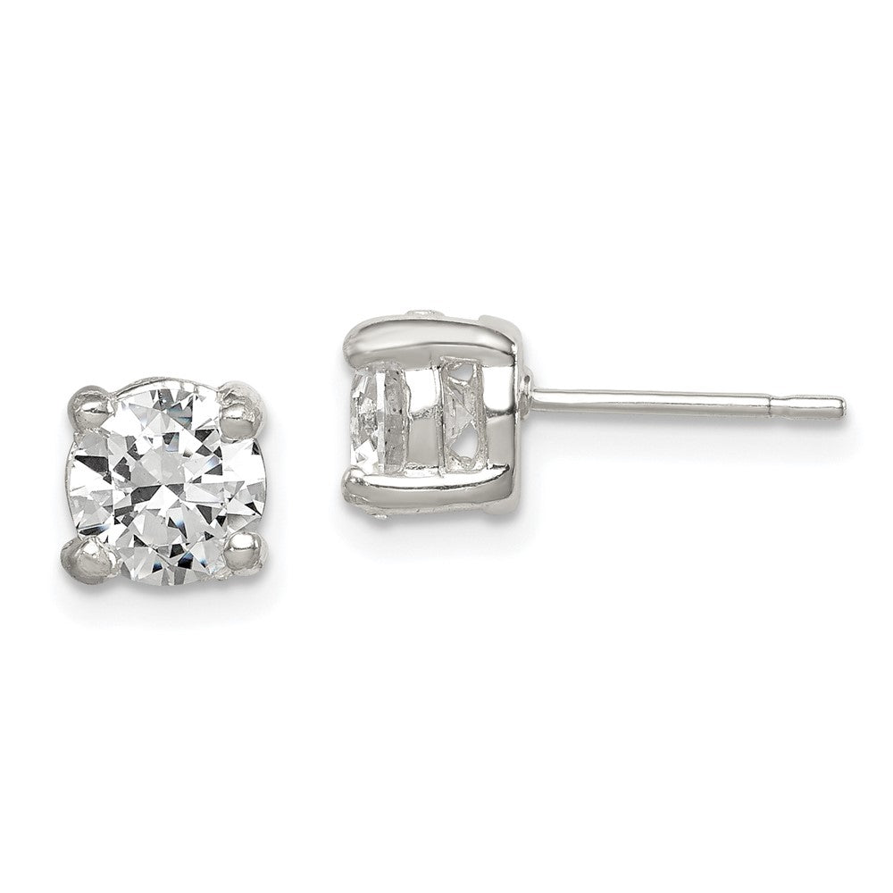 Sterling Silver Polished 6mm Round CZ Stud Earrings, 7 x 6 mm