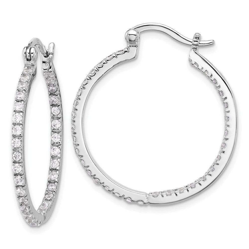Sterling Silver Rhodium-plated CZ IN/OUT Hoop Earrings, 33 x 28 mm