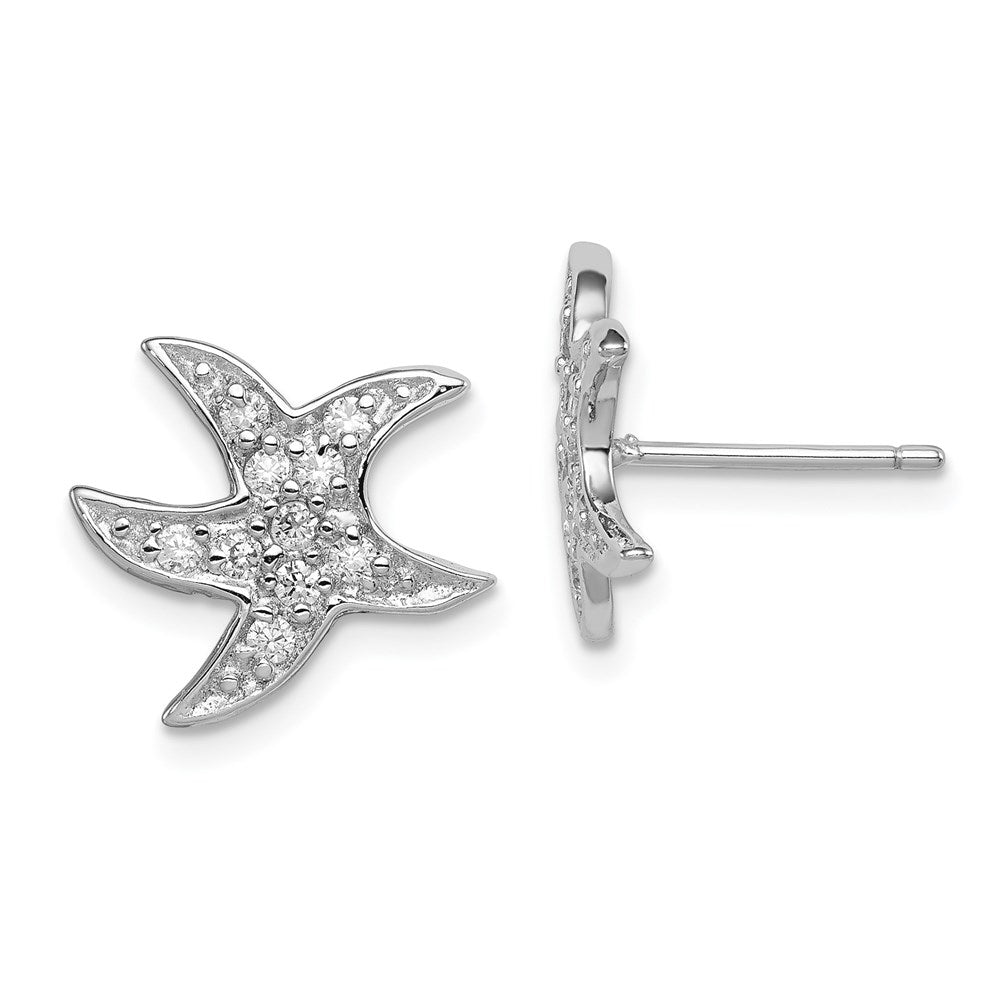 Sterling Silver Rhodium-plated CZ Starfish Earrings, 14 x 15 mm