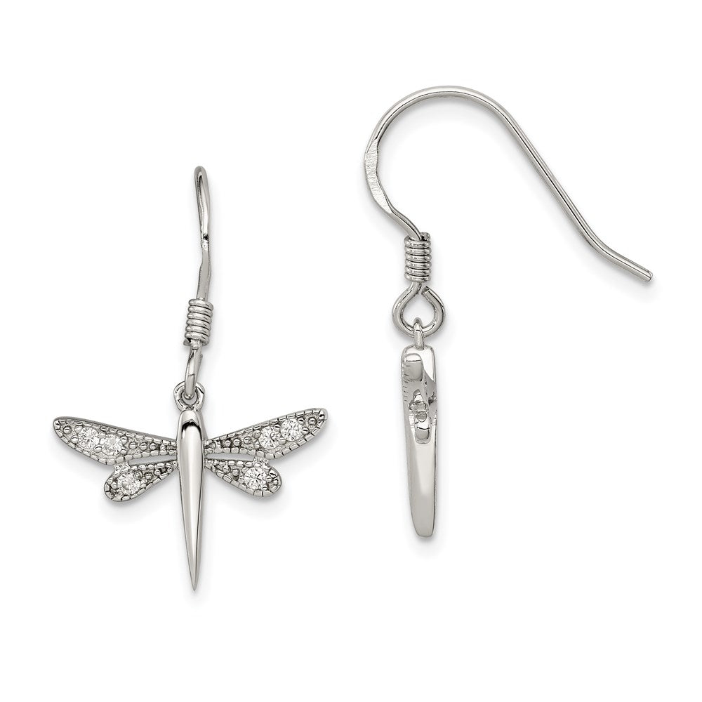 Sterling Silver Rhodium-plated Polished CZ Dragonfly Earrings, 31 x 18 mm