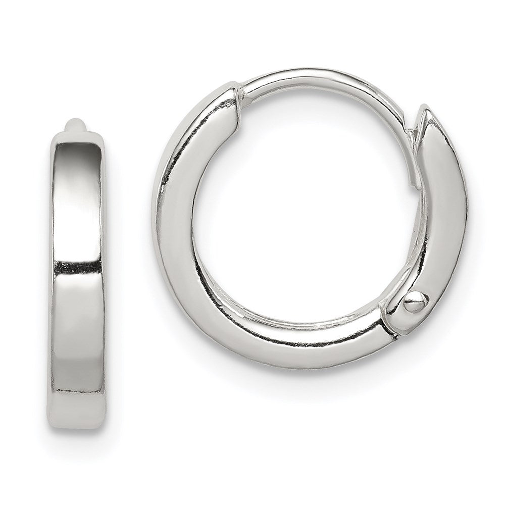 Sterling Silver Round Hinged Hoop Earrings, 13 x 3 mm
