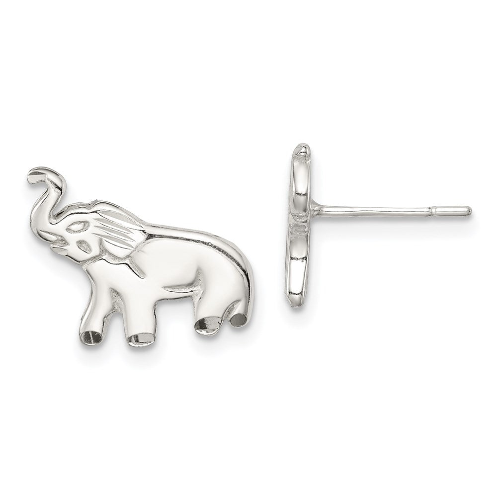 Sterling Silver Elephant Post Earrings, 11 x 15 mm