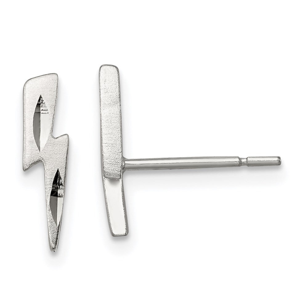 Sterling Silver Lightning Bolt Post Earrings, 12 x 3 mm