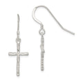 Sterling Silver Polished & Textured Cross Dangle Earrings, 36 x 11 mm
