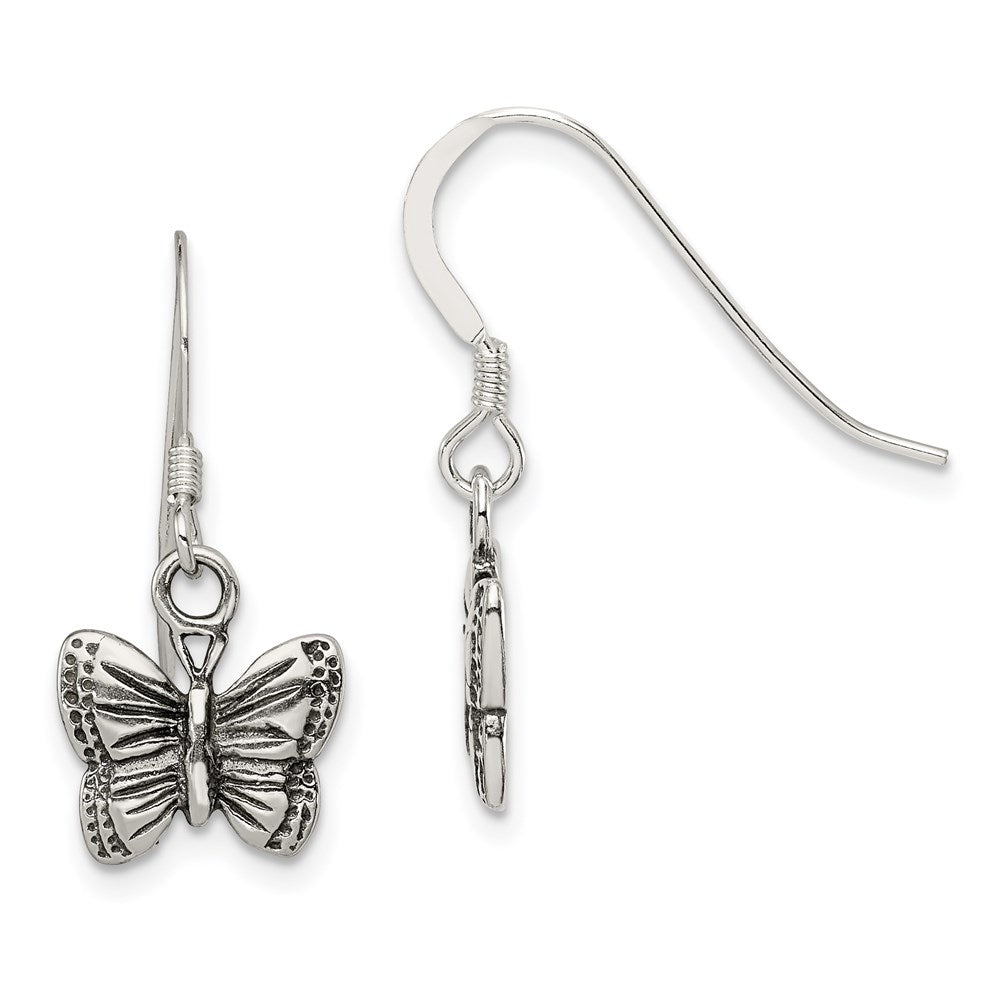 Sterling Silver Antiqued Butterfly Earrings, 14 x 11 mm