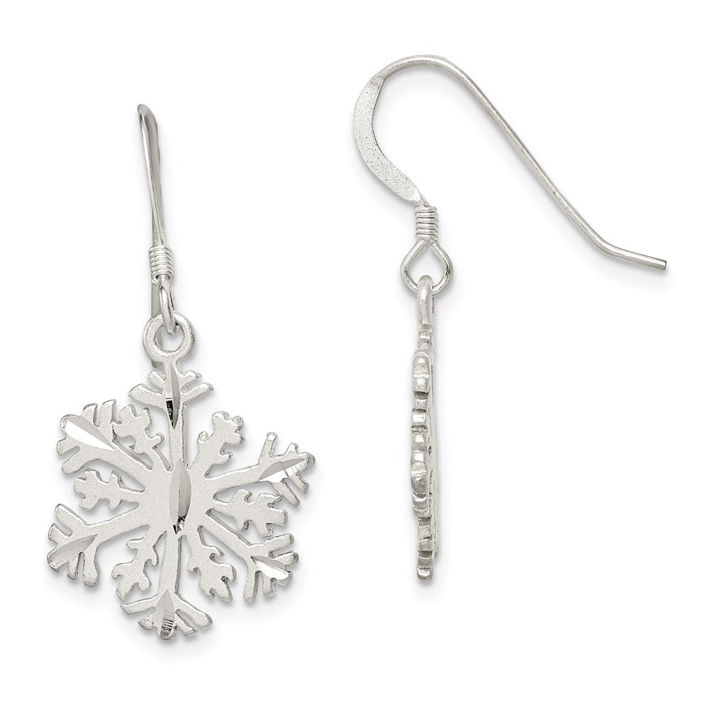 Sterling Silver Satin Snowflake Earrings, 40 x 14 mm