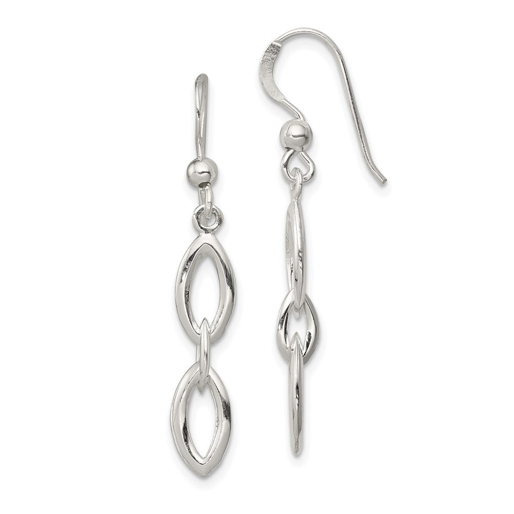 Sterling Silver Polished Fancy Marquise Link Dangle Earrings, 39 x 6 mm