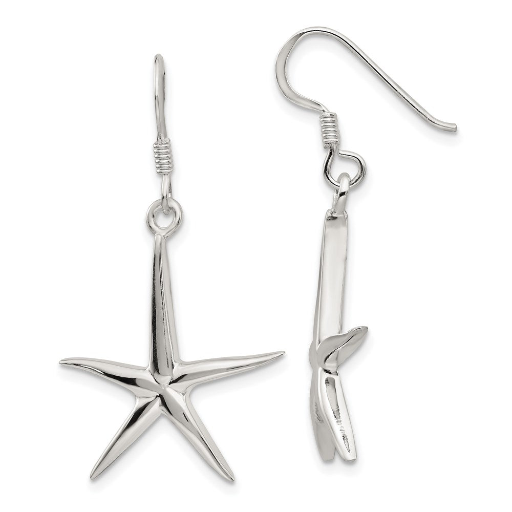 Sterling Silver Starfish Dangle Earrings, 37 x 21 mm