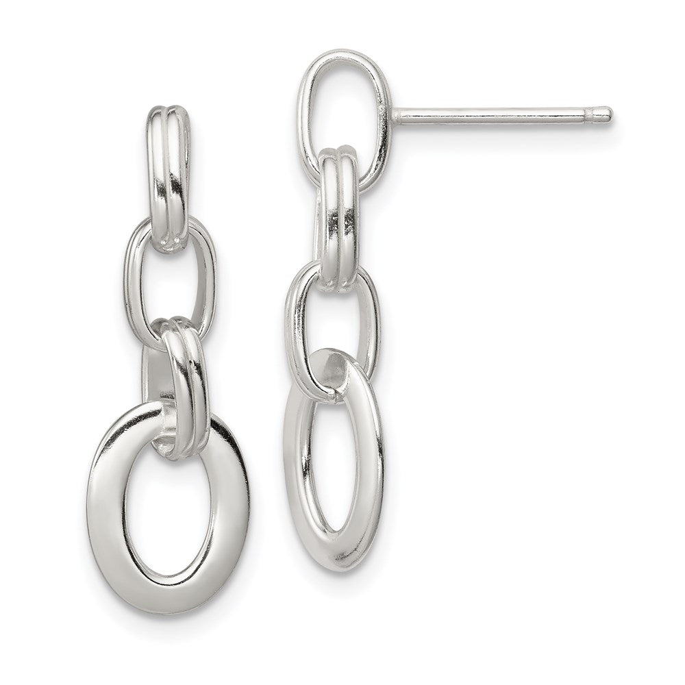Sterling Silver Polished Oval Link Dangle Earrings, 25 x 9 mm