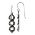 Sterling Silver Rhodium-plated Antiqued & Textured Marcasite Dangle Earring, 43 x 9 mm