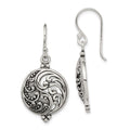 Sterling Silver Polished & Antiqued Filigree Yin and Yang Dangle Earrings, 35 x 12 mm