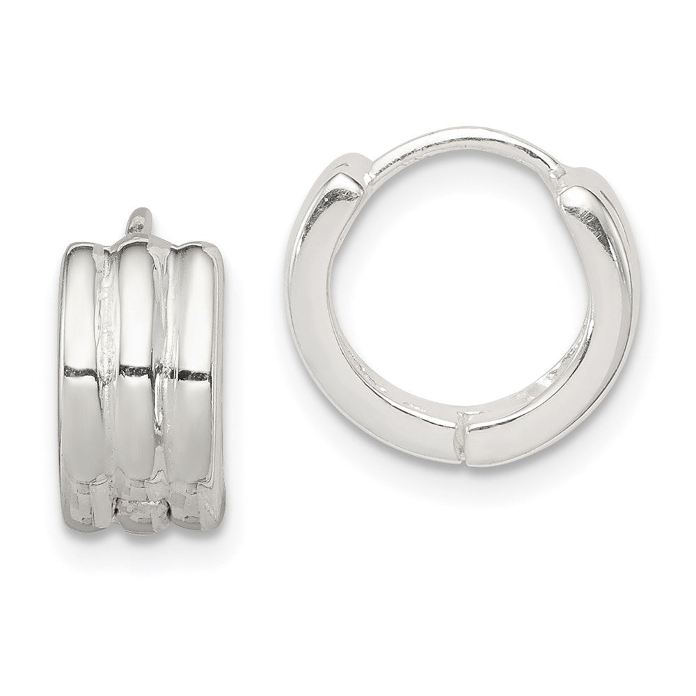 Sterling Silver Striped Hinged Hoop Earrings, 10 x 6 mm