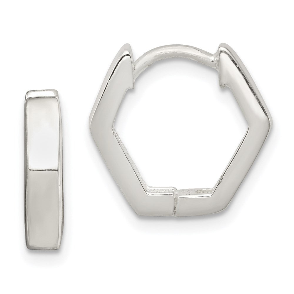 Sterling Silver Striped Hinged Hoop Earrings, 14 x 4 mm