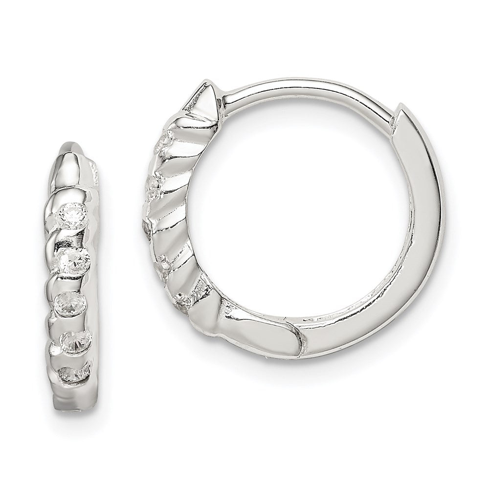 Sterling Silver CZ Hinged Hoop Earrings, 13 x 15.5 mm