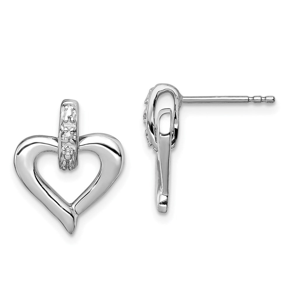 Sterling Silver Rhodium Heart w/Diam. Earrings, 0.01 ct, 15 x 12 mm