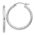 Sterling Silver Rhodium-plated 2mm Diamond Cut Hoop Earrings, 27 x 2 mm