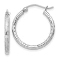 Sterling Silver Rhodium-plated 2mm Diamond Cut Hoop Earrings, 22 x 2 mm