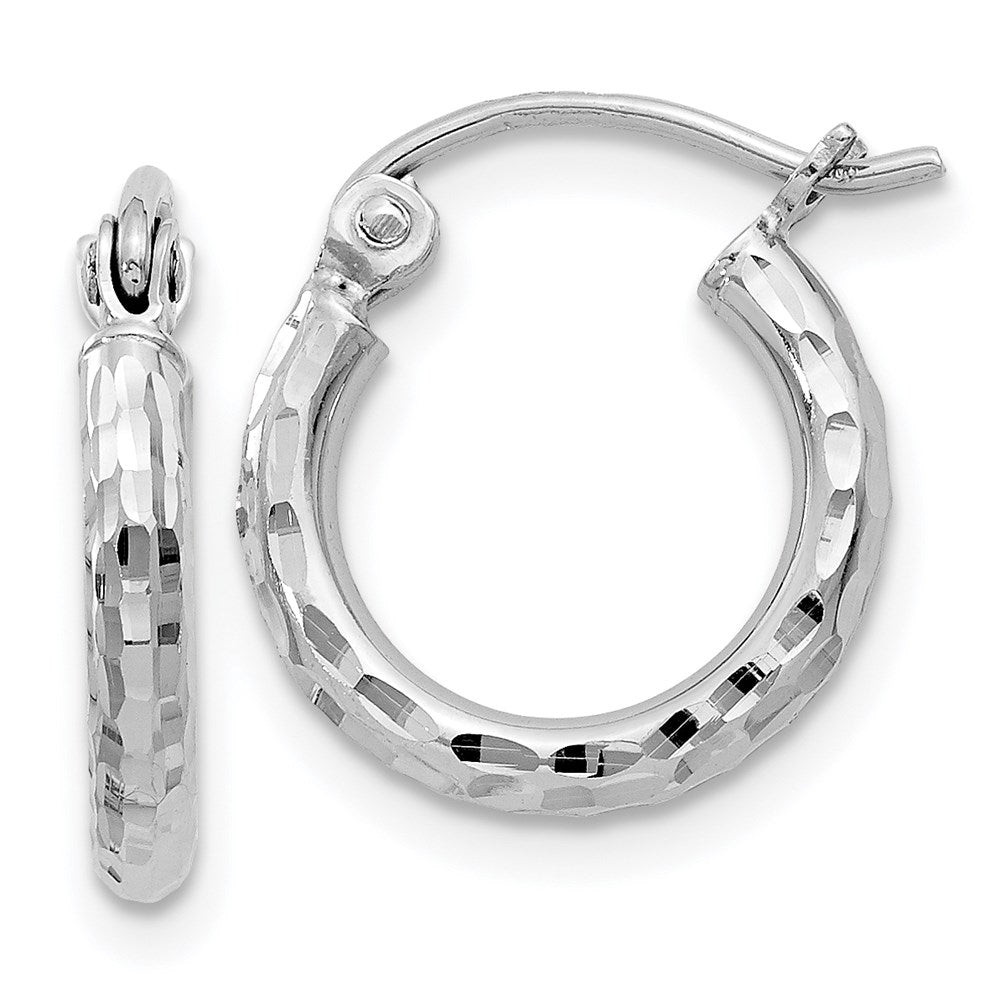 Sterling Silver Rhodium-plated 2mm Diamond Cut Hoop Earrings, 14 x 2 mm