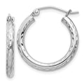 Sterling Silver Rhodium-plated 2.5mm Diamond-cut Hoop Earrings, 22 x 2.5 mm