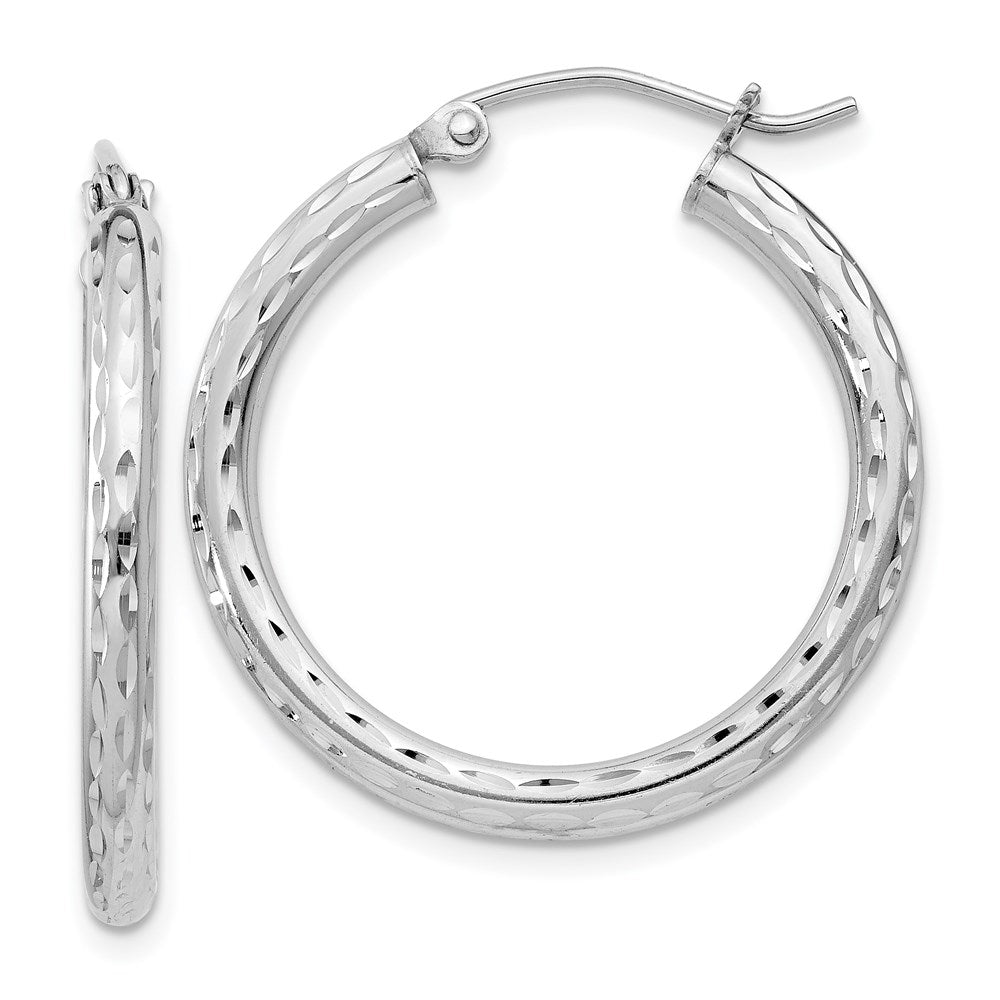 Sterling Silver Rhodium-plated 2.5mm Diamond-cut Hoop Earrings, 27 x 2.5 mm