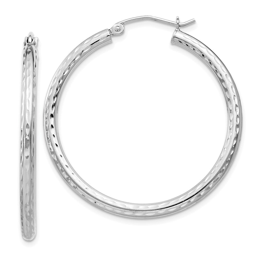 Sterling Silver Rhodium-plated 2.5mm Diamond-cut Hoop Earrings, 37 x 2.5 mm